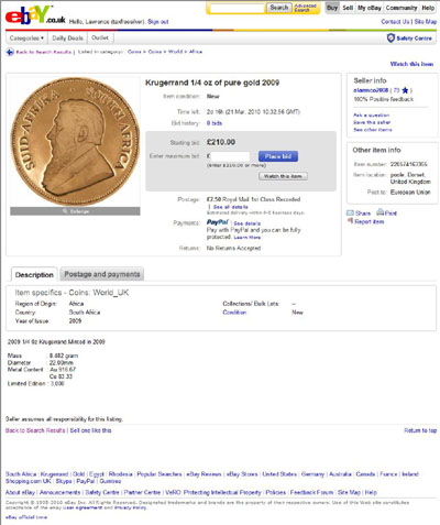 alarmco2008 eBay Listing Using our Our 2004 One Ounce Gold Proof Krugerrand Obverse Photograph Photographs